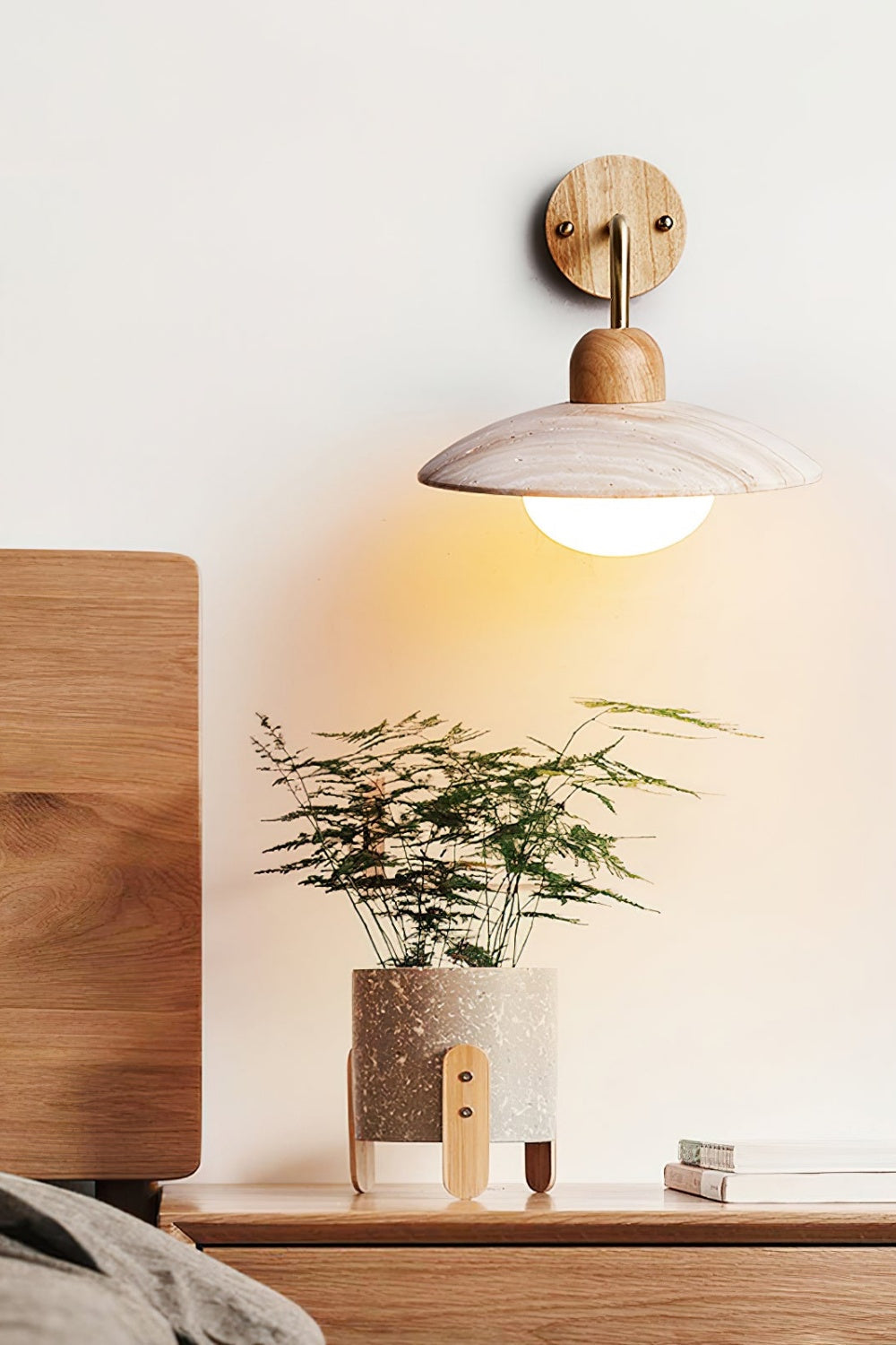 Japandi Travertine Disc Wall Light