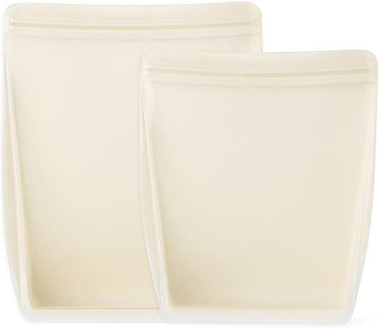 W&P Porter Silicone Reusable Storage Bags, Stand-Up Variety 2 Pack (36oz, 50oz), Cream, Food Storage Container, Microwave and Dishwasher Safe, Easy Cleaning