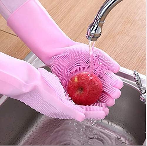 Silicone Dishwashing Gloves, Pet Grooming Rubber Scrubbing for Dishes, Sponge Wash Cleaning with Scrubbers (13.6" L)