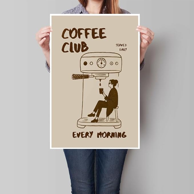 Served Daily Every Morning Sign Wall Art Funny Coffee Club Canvas Print Poster Vintage Kitchen Minimalist Painting Aesthetic Pictures Decor for Cafe Station Bar Cart Bedroom 20x30inch Unframed