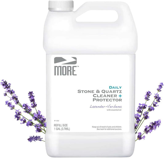 MORE Stone & Quartz Cleaner + Protector - Granite, Quartz & Marble Cleaner - For Kitchen & Bathroom Countertops - Water-Based Surface Spray Refill - Lavender-Verbena Essential Oil - Gallon (128oz)