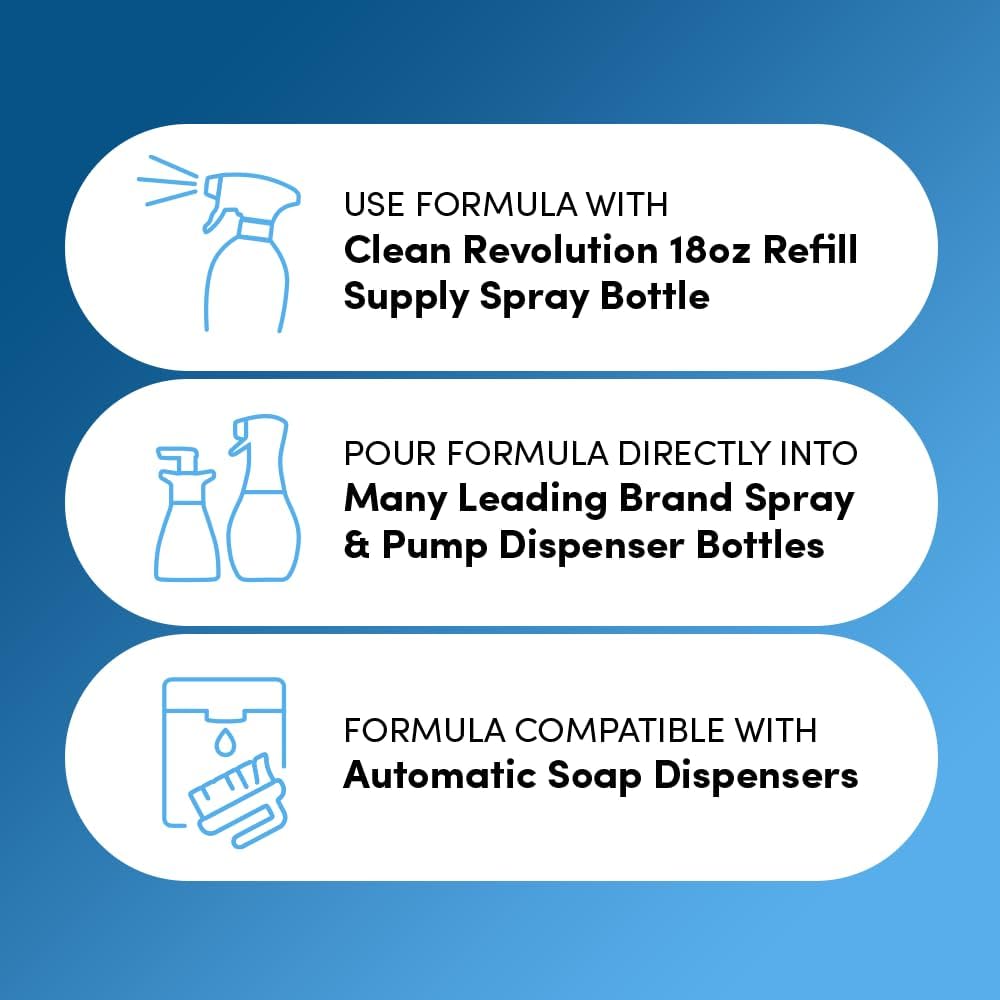 Clean Revolution Dish Spray, Refill Supply, Powerful Formula Cuts Through Grease, Fragrance Free, 128 Fl Oz