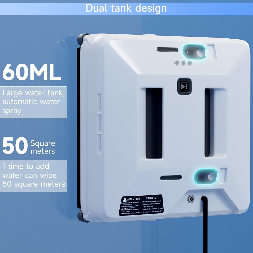 Window Cleaning Robot 3000Pa Suction, Auto Water Spray, Intelligent Path Planning,3 Modes,Remote Control&Safety Rope–Efficient Glass Cleaner for High-Rise/Frameless/Home Glass with Portable Case