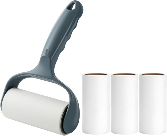 Easy to Use Lint Roller for Couch Furniture Dog & Cat Bed Balliard Table Lint Remover for Pet Hair Extra Sticky 1 Reusable Handle with 4 Refills (Navy Black)