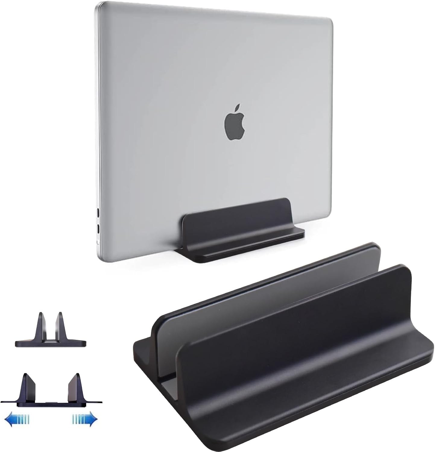 Vertical Laptop Stand Holder, Desktop Aluminum Stand for MacBook with Adjustable Dock Size, Fits All MacBook, Surface, Chromebook and Gaming Laptops (Up to 17.3 inches), Black