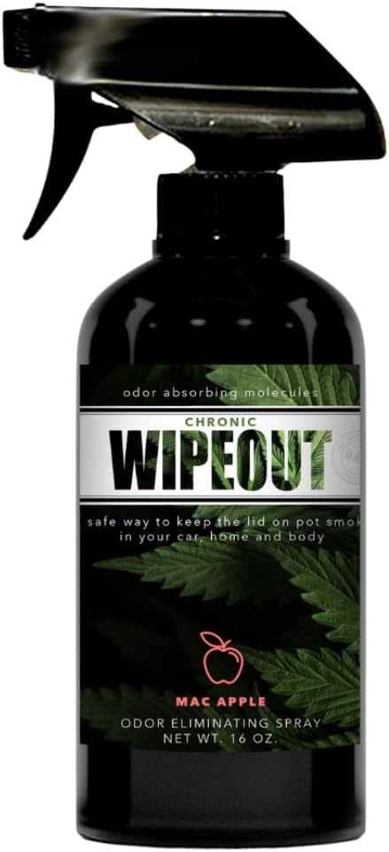 Chronic Wipeout Smoke Odor Eliminator Spray For Strong Odor - Highly Effective for Deodorizing Homes, Clothes, Cars, Office, Hands, & Hair from Smoke Smells - 1 16 oz Bottle Apple Fragrance