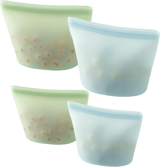 PandaEar 4 Pack Reusable Silicone Food Storage Bags, Leakproof Stand-Up Freezer Bags, Microwave & Dishwasher Safe, for Meal Prep, Snacks, Baby Food – 2 Large (34 oz) + 2 Medium (17 oz)
