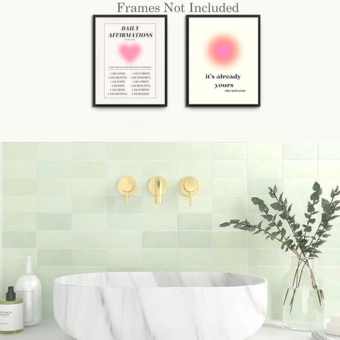 Hwetui Preppy Pink Aura posters Daily Affirmations Wall Art Trendy Y2K Canvas Prints Cute Lucky You Painting Retro Aesthetic Room Decor Picture for College Dorm Bedroom 12x16Inch Set of 4 Unframed