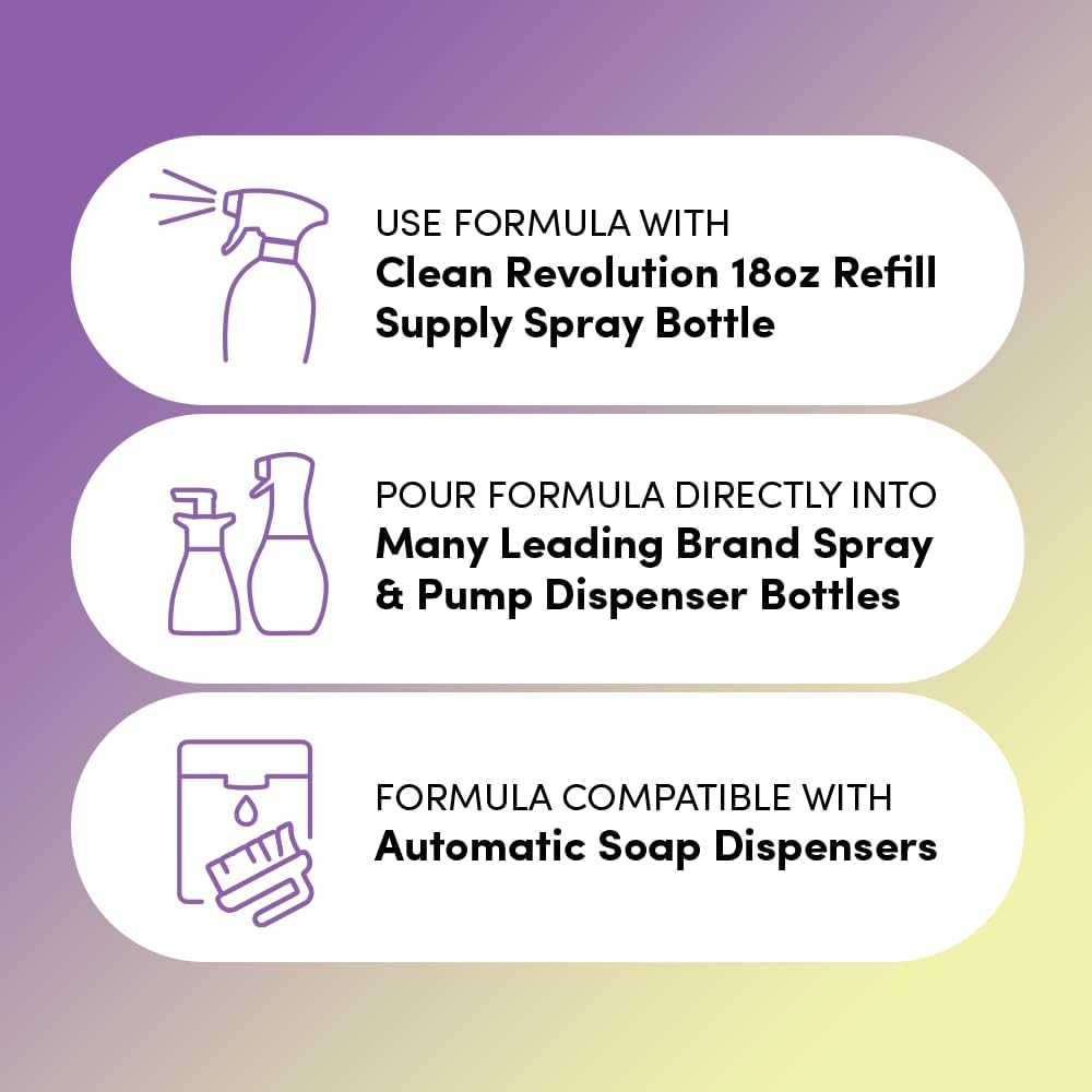 Clean Revolution Dish Spray, Refill Supply, Powerful Formula Cuts Through Grease, Spring Rain, 128 Fl Oz