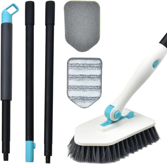 Long Handled Scrub Brush for Shower,3-in-1 Cleaning Brushes with 3 Different Function Cleaning Heads Brush for Shower Cleaning Bathroom Kitchen Walls Tub Tile (White)