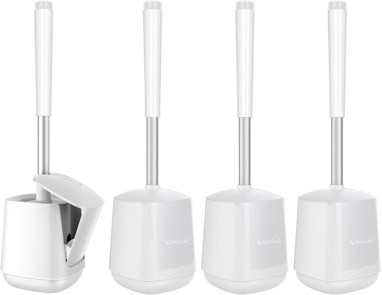 SetSail Toilet Brush 4 Pack Toilet Bowl Brush and Holder Toilet Cleaner Brush with Nylon Bristles Ventilated Toilet Brushes for Bathroom with Holder for Toilet Scrubber Cleaning, Pure White