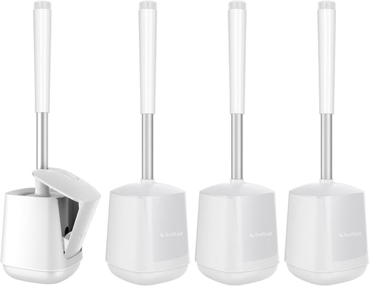 SetSail Toilet Brush 4 Pack Toilet Bowl Brush and Holder Toilet Cleaner Brush with Nylon Bristles Ventilated Toilet Brushes for Bathroom with Holder for Toilet Scrubber Cleaning, Pure White