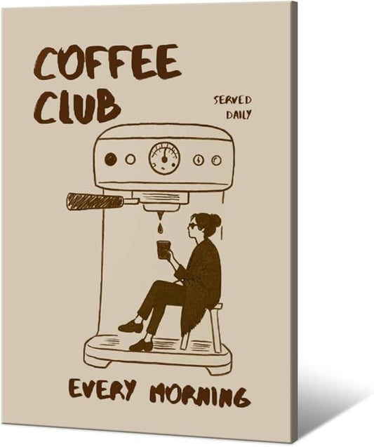 Served Daily Every Morning Sign Wall Art Funny Coffee Club Canvas Print Poster Vintage Kitchen Minimalist Painting Aesthetic Pictures Decor for Cafe Station Bar Cart Bedroom 12x16inch Framed