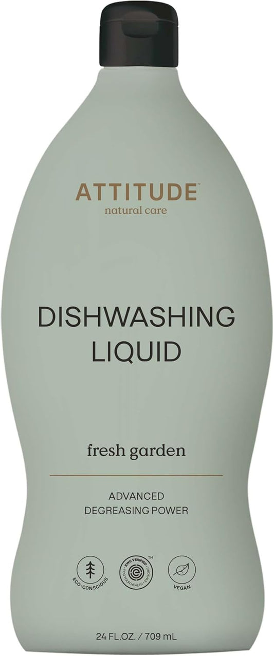 ATTITUDE Dish Soap, EWG Verified, Plant-Based & Vegan Dishwashing Liquid, Naturally Derived, Fresh Garden Scent, 24 Fl Oz