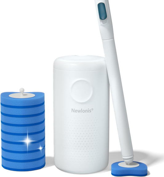 Newlonis® Disposable Toilet Brush with 8 Refills, Wall-Mounted Toilet Bowl Cleaning Wand, Toilet Brush with Holder