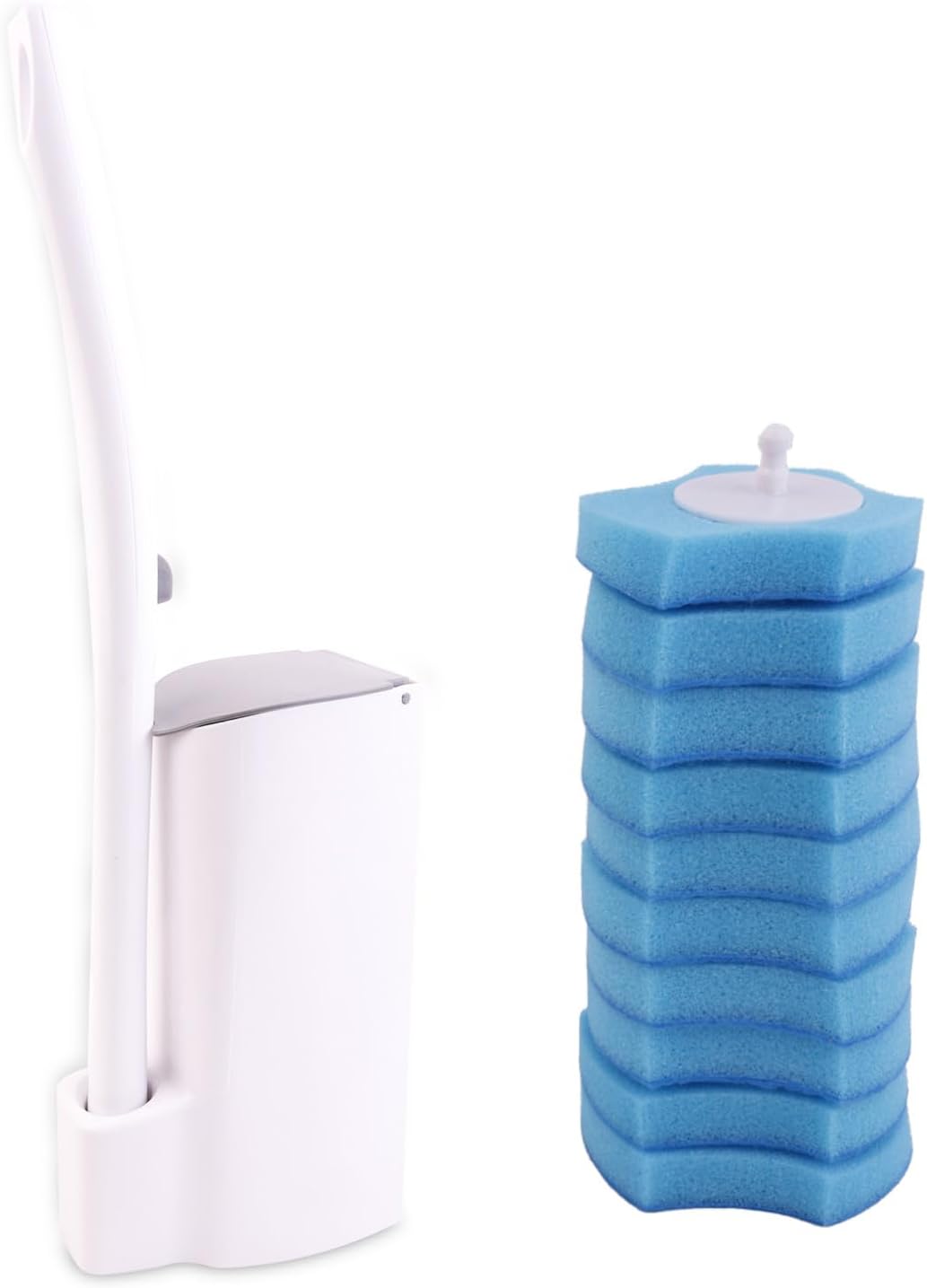 Disposable Toilet Brush and Cleaner Combo, Toilet Brush with Disposable Heads, Toilet Wand and Holder Set with 10 Refills and Storage Caddy for Toilet Bowl and Bathroom Floor Cleaning
