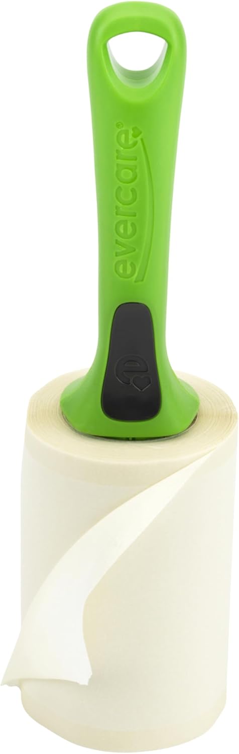 Evercare Pet Hair Lint Rollers All Purpose Use 100 Easy-Tear Sheets Per Roll Reusable Sticky Roller Pets Cat & Dog Hair Remover Contoured Handle for Furniture Clothing & Cars, Set of 2, Green