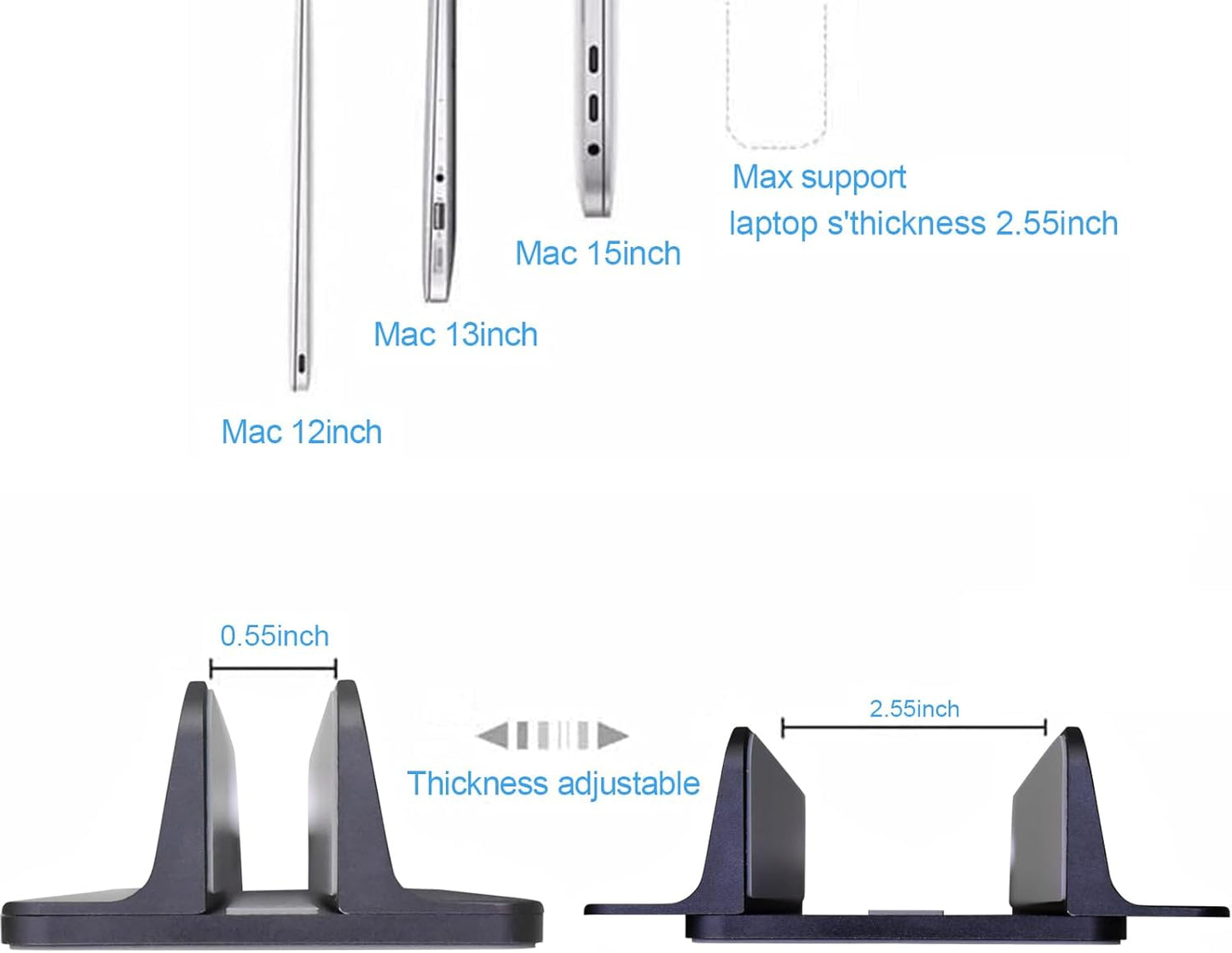 Vertical Laptop Stand Holder, Desktop Aluminum Stand for MacBook with Adjustable Dock Size, Fits All MacBook, Surface, Chromebook and Gaming Laptops (Up to 17.3 inches), Black