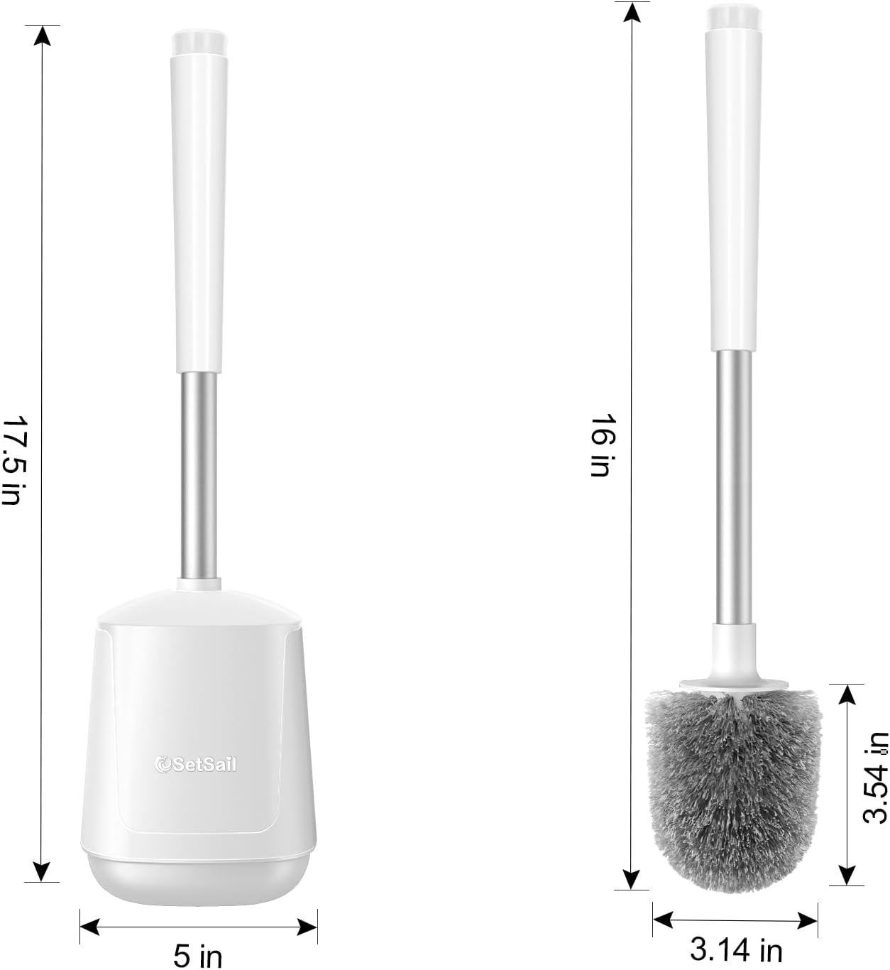 SetSail Toilet Brush, Self Closing Lid Toilet Bowl Brushes Holder and Extra Long Handle Ventilated Toilet Brush Set for Bathroom Cleaning, Nylon Bristles, Pure White