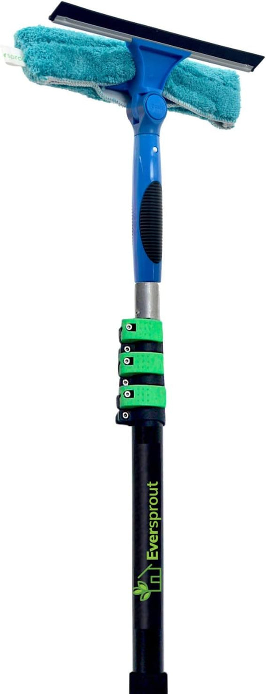 EVERSPROUT 7-to-24 Foot Swivel Squeegee and Microfiber Window Scrubber (30+ Foot Reach) | 2-in-1 Window & Glass Cleaning Combo with Heavy-Duty Aluminum Extension Pole | Includes 10-inch Blade