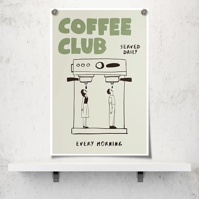 Funny Coffee Club Canvas Print Poster Served Daily Every Morning Sign Wall Art Minimalist Kitchen Whimsical Painting Home Decor Aesthetic Pictures for Living Room Cafe Bar 24x36inch Unframed
