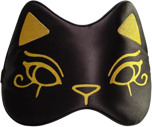 Silk Sleep Mask Blindfold Eye Mask for Sleep Cute Cat Print Embroidered Eye Cover Adjustable Oversized Egyptian Bastet with Gift Box&Pouch（Midnight Bastet-Adjustable Strap）