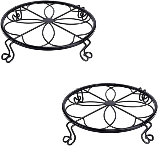 1/2/4 Pack 10/12 Inch Heavy Duty Iron Plant Stands - Rustproof Metal Flower Pot Holder for Indoor Outdoor Use, Round Wrought Iron Planter Stand for Corner Gardening, Patio, Balcony Decor- Black (12IN2PCS)