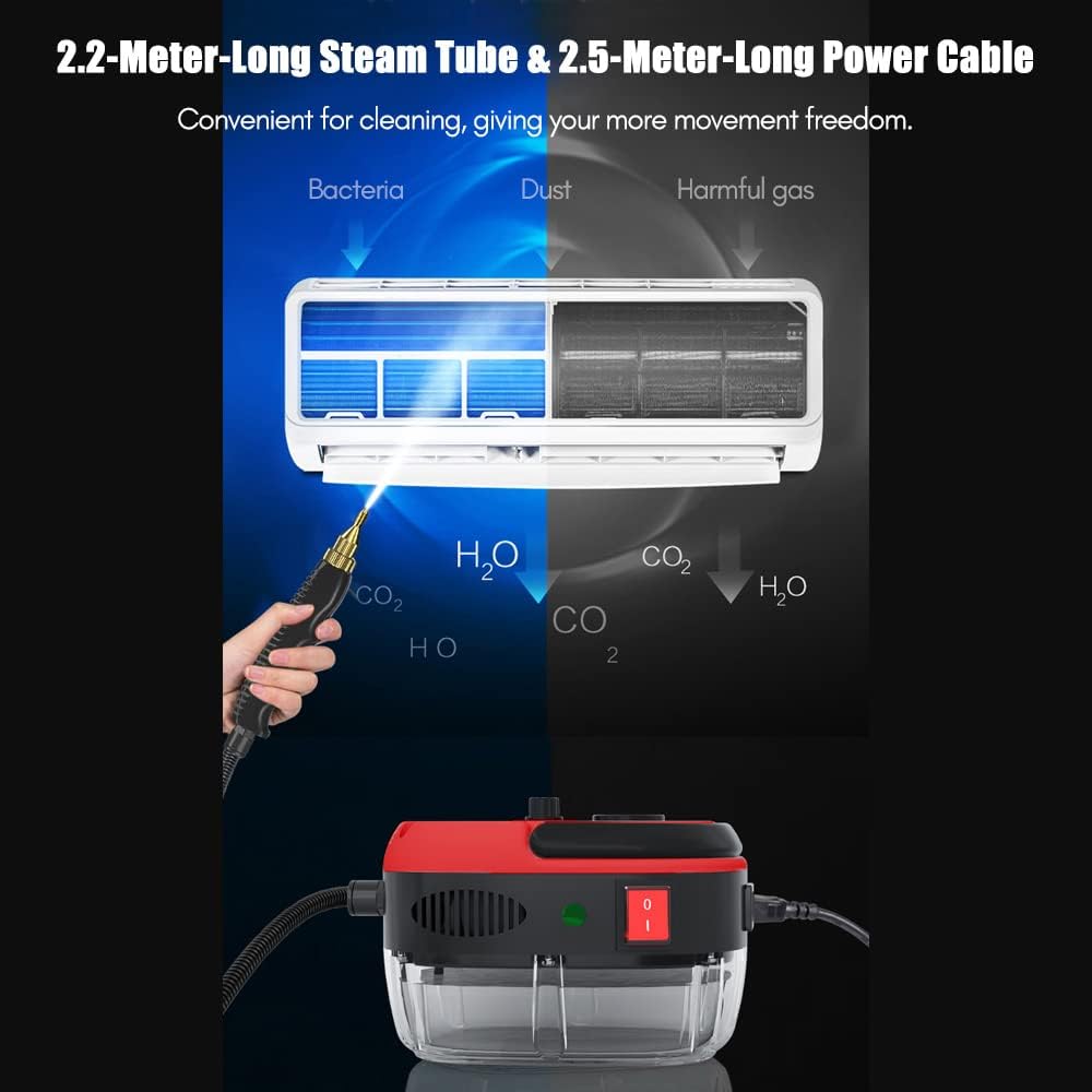 Irishom 2500W Portable Handheld Steam Cleaner High Temperature Pressurized Steam Cleaning Machine with Brush Heads and Gloves for Kitchen Furniture Bathroom Car