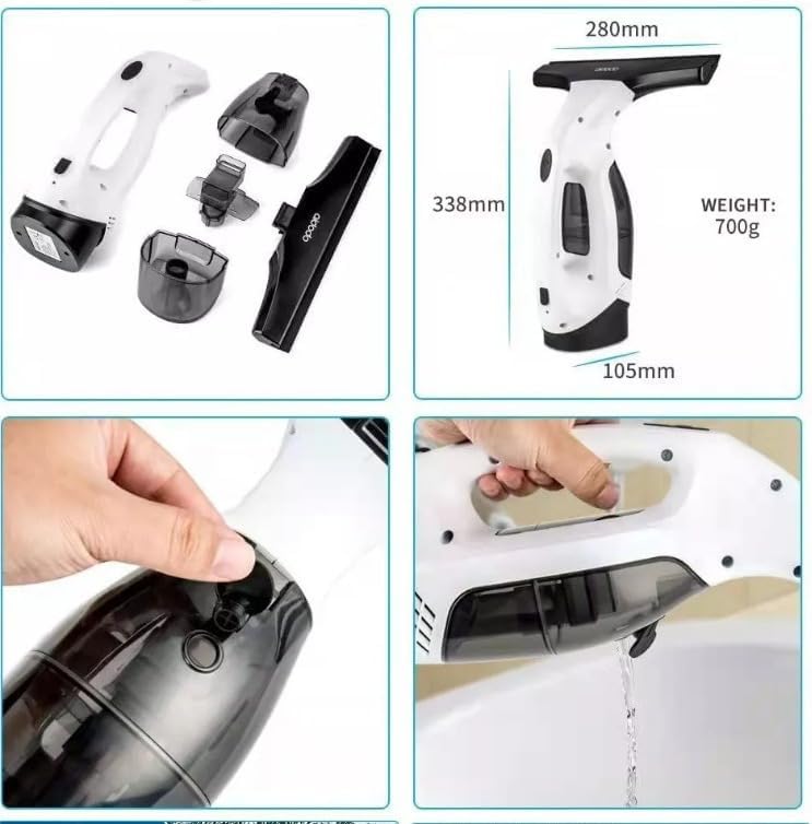 Cordless Electric Window Vacuum Cleaner – Rechargeable Vacuum – Lightweight Plastic Glass Cleaner for Windows, Mirrors, Tiles, Shower & Car