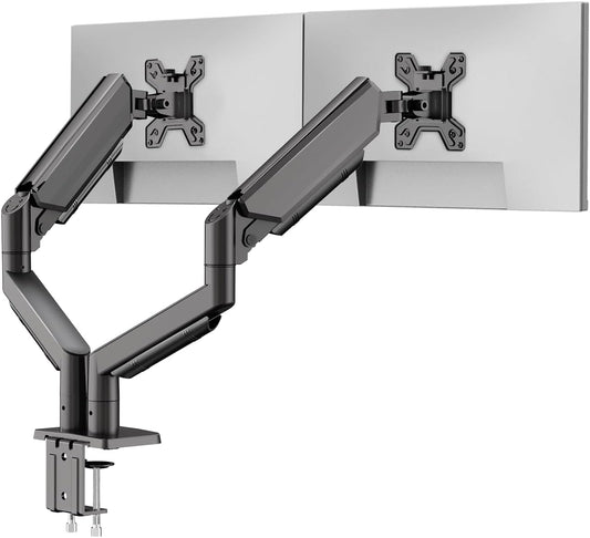 Dual Monitor Stand for 13 to 32 inch Screens, Gas Spring Monitor Arm with Swivel, Tilt, Rotation, Height Adjustable, Desk Mount with C-Clamp and Grommet Base, Each Arm Holds 4.4 to 19.8lbs Screen