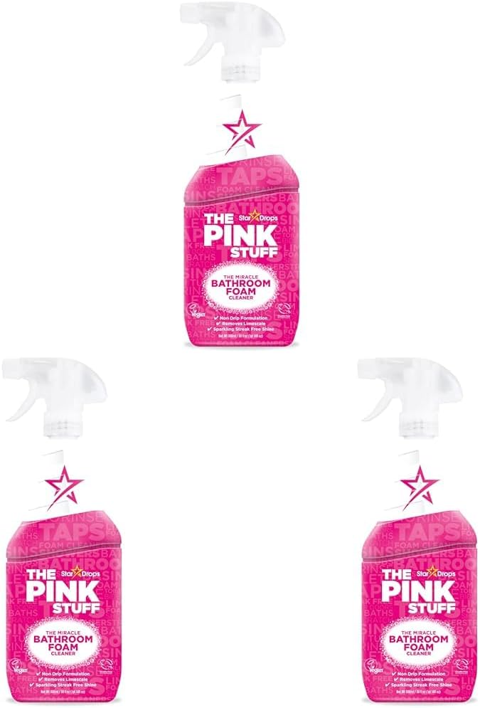 The Pink Stuff Miracle Bathroom Foam Cleaner, 30 fl oz – Now 20% More! Powerful Foaming Action for Showers, Sinks, Tubs & Tiles – Removes Soap Scum, Limescale & Grime with Ease (Pack of 3)