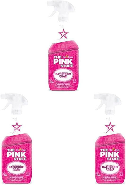 The Pink Stuff Miracle Bathroom Foam Cleaner, 30 fl oz – Now 20% More! Powerful Foaming Action for Showers, Sinks, Tubs & Tiles – Removes Soap Scum, Limescale & Grime with Ease (Pack of 3)