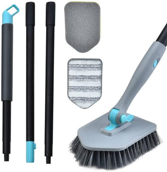 Long Handled Scrub Brush for Shower,3-in-1 Cleaning Brushes with 3 Different Function Cleaning Heads Brush for Shower Cleaning Bathroom Kitchen Walls Tub Tile (Grey)