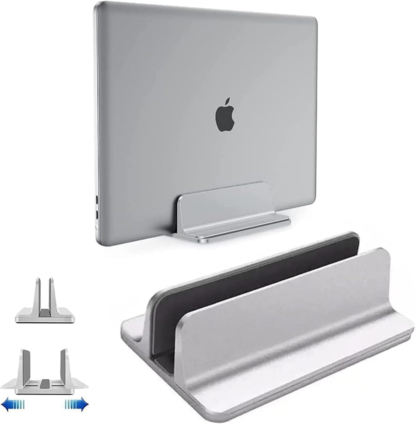 Vertical Laptop Stand Holder, Desktop Aluminum Stand for MacBook with Adjustable Dock Size, Fits All MacBook, Surface, Chromebook and Gaming Laptops (Up to 17.3 inches), Silver