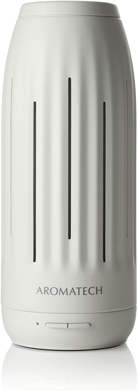 AromaTech Ambience Mini Scent Diffuser for Essential Oil Blends & Fragrances – Waterless Scent Machine w/Bluetooth for Smaller Spaces, Bathroom, Office, More - 600 Sq Ft – White Stone Acrylic
