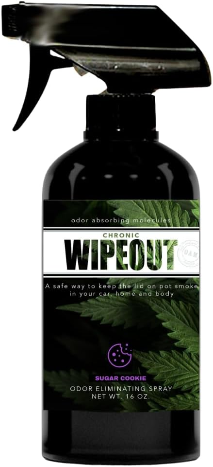Chronic Wipeout Smoke Odor Eliminator Spray For Strong Odor - Highly Effective for Deodorizing Homes, Clothes, Cars, Office, Hands, & Hair from Smoke Smells - 1 16 oz Bottle Sugar Cookie Fragrance