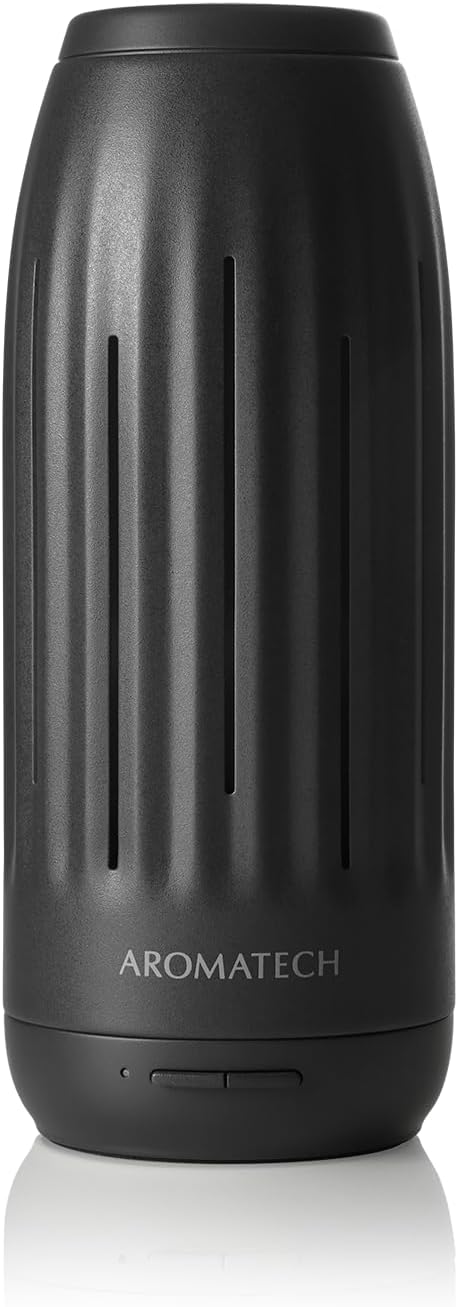 AromaTech Ambience Mini Scent Diffuser for Essential Oil Blends & Fragrances – Waterless Scent Machine w/Bluetooth for Smaller Spaces, Bathroom, Office, More - 600 Sq Ft – Charcoal Acrylic