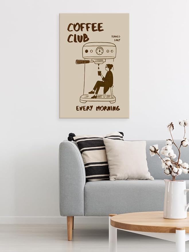 Served Daily Every Morning Sign Wall Art Funny Coffee Club Canvas Print Poster Vintage Kitchen Minimalist Painting Aesthetic Pictures Decor for Cafe Station Bar Cart Bedroom 24x36inch Framed