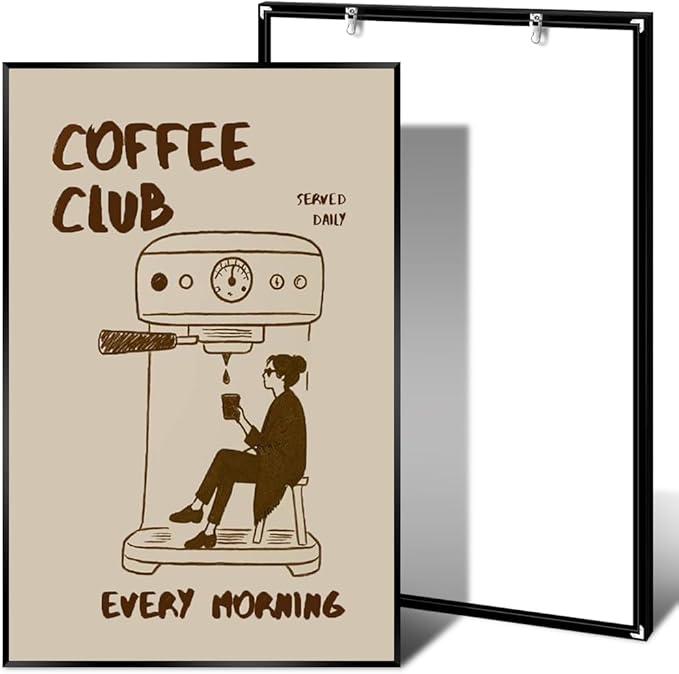 Served Daily Every Morning Sign Wall Art Funny Coffee Club Canvas Print Poster Vintage Kitchen Minimalist Painting Aesthetic Pictures Decor for Cafe Station Bar Cart 24x36inch Metal Black Frame