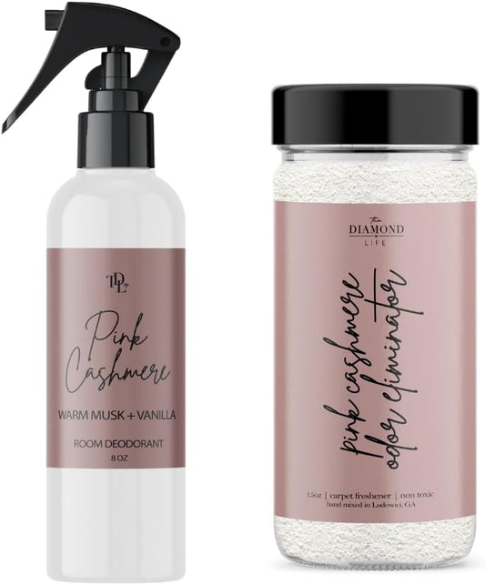 Home "Pink Cashmere" Apple, Spices, & Vanilla Carpet Powder For Vacuuming, Upholstery Freshener With Room Spray, Air/Fabric/Linen Odor Eliminator For Homes With Kids & Pets Bundle