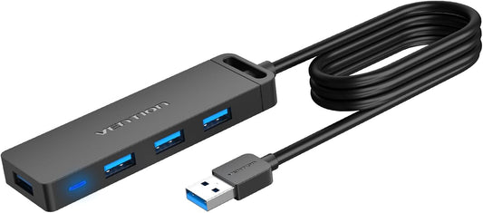 VENTION USB Hub 3.0 Splitter with 3FT Extension Long Cable 4-Port Ultra-Slim Multiport Expander for Desktop, PC, Laptop, Surface Pro, PS4, Flash Drive, Mobile HDD
