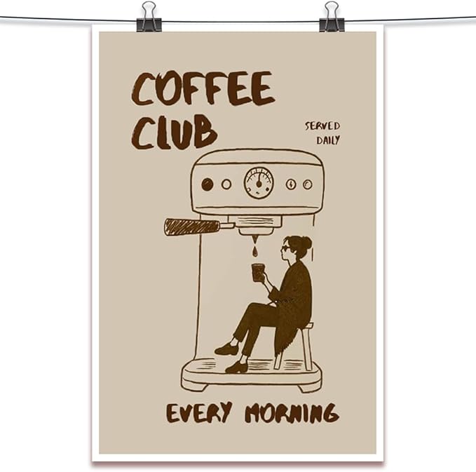 Served Daily Every Morning Sign Wall Art Funny Coffee Club Canvas Print Poster Vintage Kitchen Minimalist Painting Aesthetic Pictures Decor for Cafe Station Bar Cart Bedroom 24x36inch Unframed