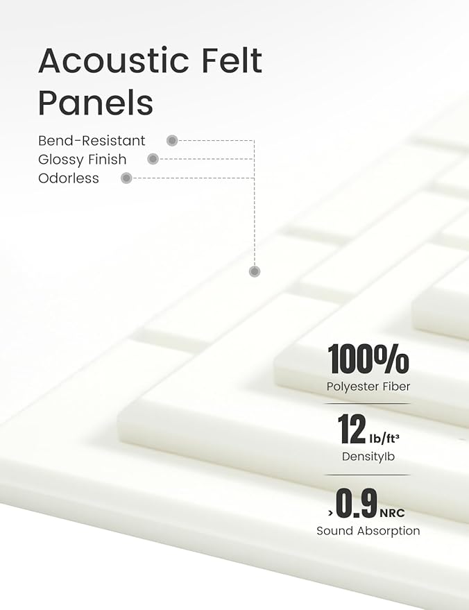 Felt Bulletin Board Tiles Large 36" x 24"Cork Board Alternative-6 Pack with 40 Adhesive Tabs, Thick Slat Wall Panels for Office Decor, Push Pin Board Wall Organizer Alternative - Milky White