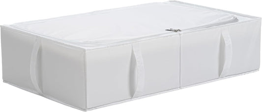 TYEERS Under Bed Storage Containers, Durable Fabric, Washable, Collapsible, Under Bed Storage Bins for Clothes, Blankets, Sheets, Shoes, 27.5x16.5x7 Inches, 1-Pack, White