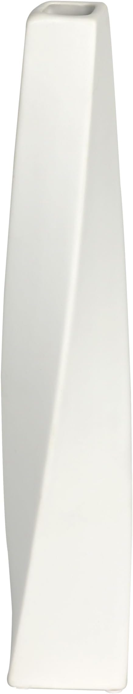 White Ceramic Vase 13.5" Modern Minimalist with Rotating Geometric Design, Slim Dried Flower Centerpiece for Home Office, Living Room, Dining Room, Entryway Decoration