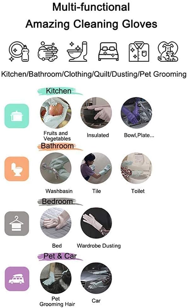 Silicone Dishwashing Gloves, Pet Grooming Rubber Scrubbing for Dishes, Sponge Wash Cleaning with Scrubbers (13.6" L)