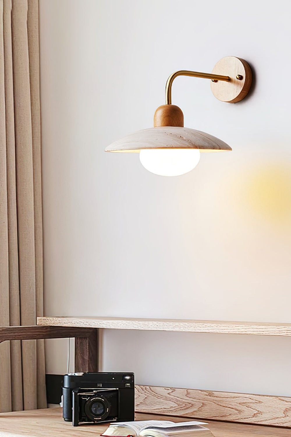 Japandi Travertine Disc Wall Light