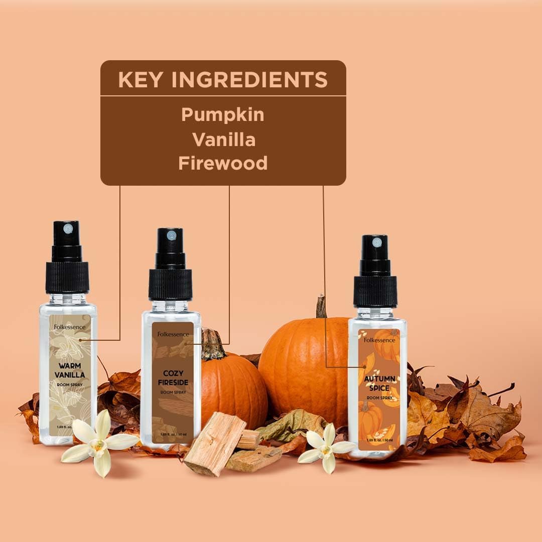 Folkulture Air Fresheners - Set of 3 Odor Eliminators | Vanilla Fragrance Spray for Home | Autumn Spice or Fall Scents Room Spray for Living Rooms, Bathrooms with Natural Essential Oils | 5.1 Oz