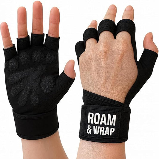 Roam & Wrap - Premium Weightlifting Gloves for Men & Women – Full Palm Protection, Non-Slip Grip, Wrist Support Straps, Breathable Workout Gloves for Gym & Training