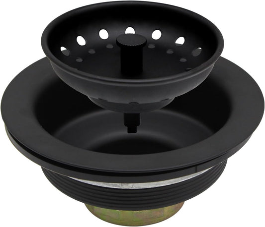 ZM Kitchen Black Sink Stainless Steel Basket Strainer with Drain Assembly, 3-1/2 Inch Sink Drain Stopper Plug